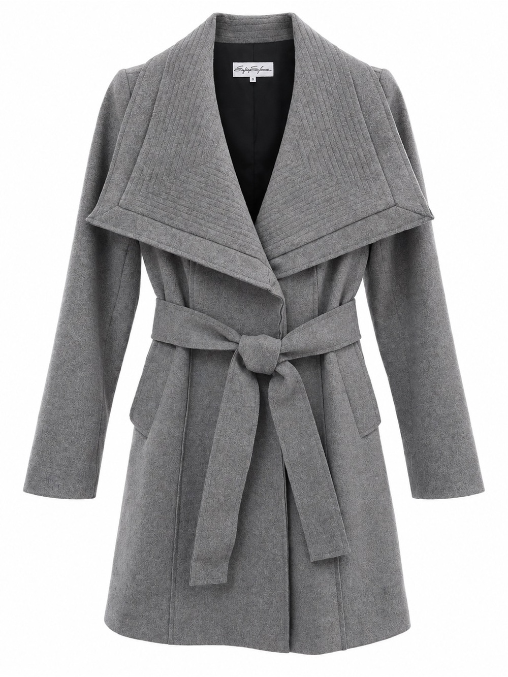 Funnel Neck Gray Felt Wrap Belted Coat